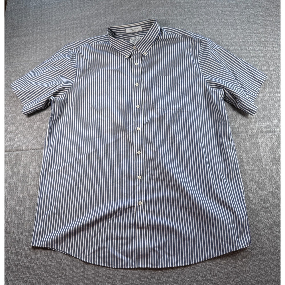 L.L. Bean Wrinkle Resistant Trim Fit Shirt Mens 2XLT Blue White Striped Casual